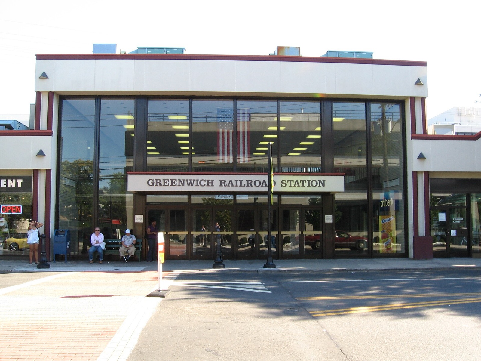 Exterior of Greenwich Metro-North railroad station.